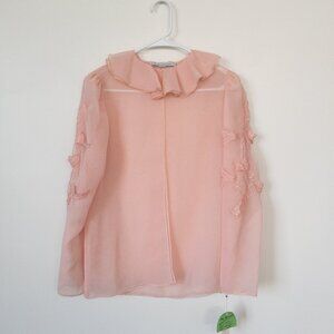 A. J. Bari Vintage Soft Pink Sheet Long-sleeve Top Open-Front - Small